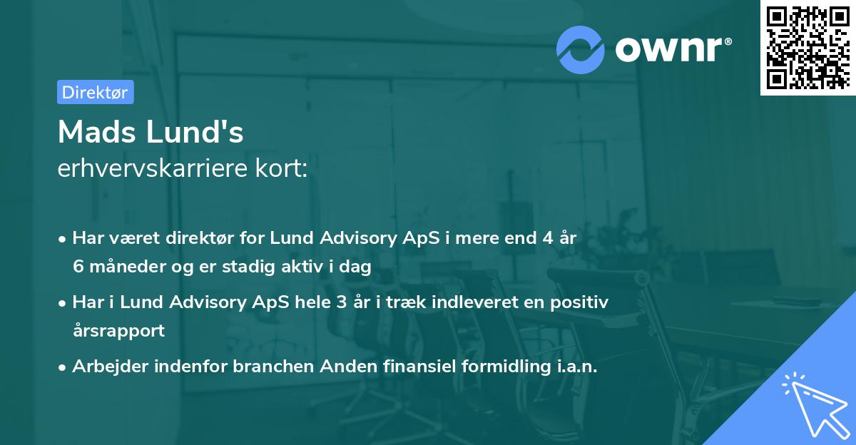 Mads Lund's erhvervskarriere kort
