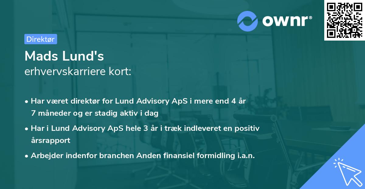 Mads Lund's erhvervskarriere kort