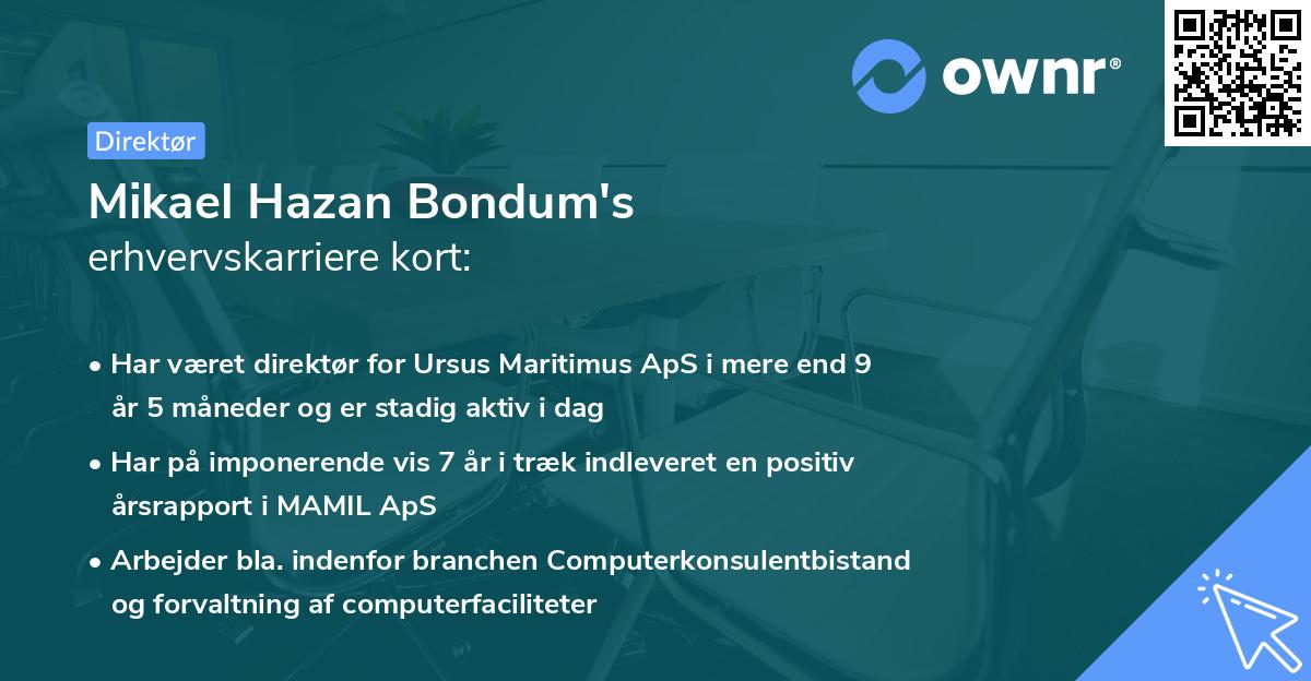 Mikael Hazan Bondum's erhvervskarriere kort