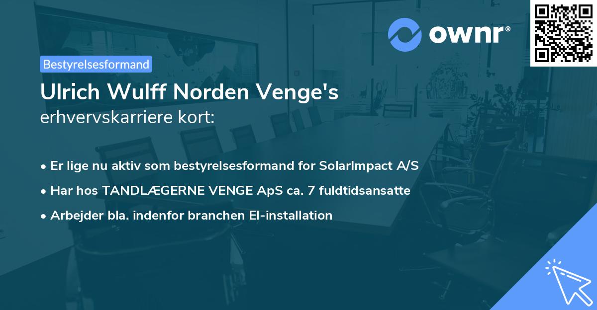 Ulrich Wulff Norden Venge's erhvervskarriere kort