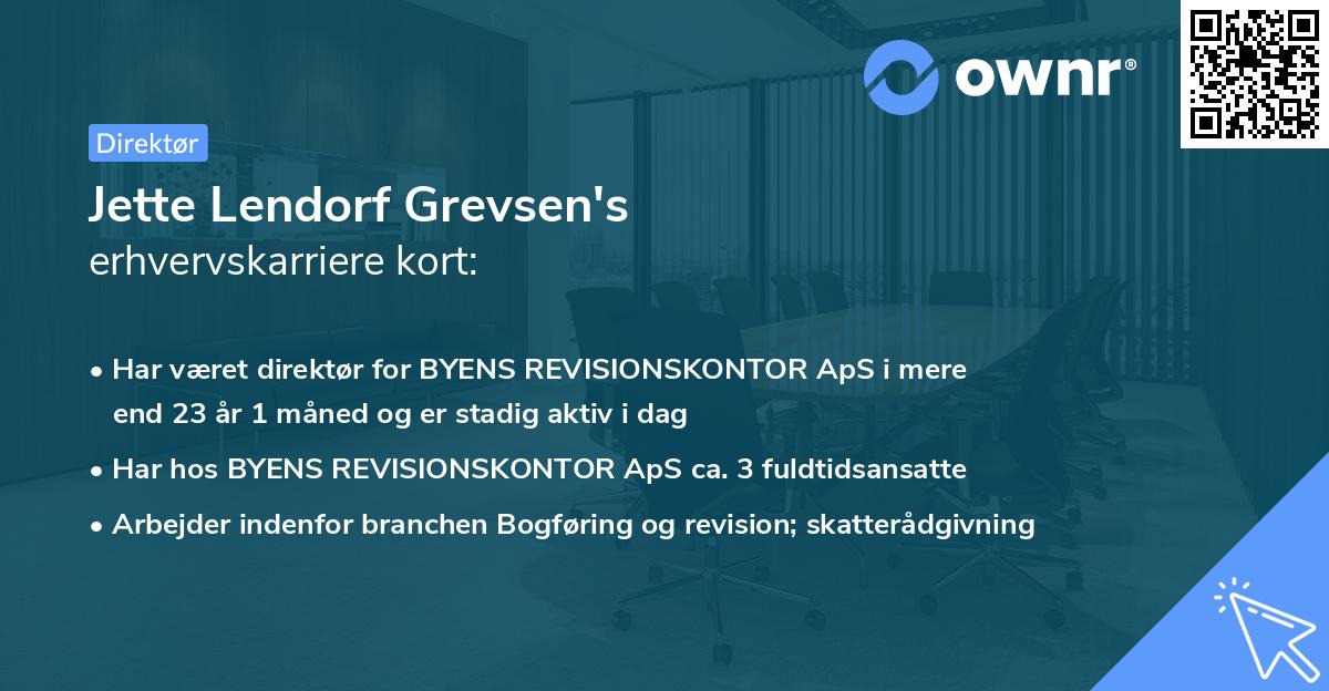 Jette Lendorf Grevsen's erhvervskarriere kort