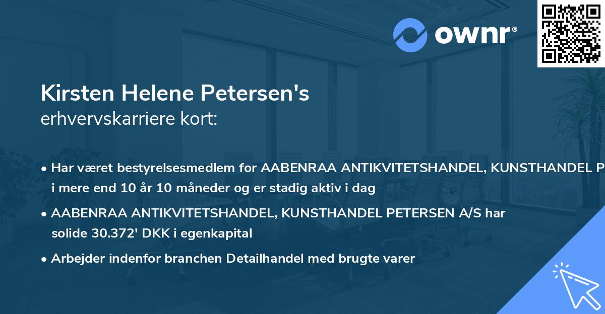 Kirsten Helene Petersen's erhvervskarriere kort