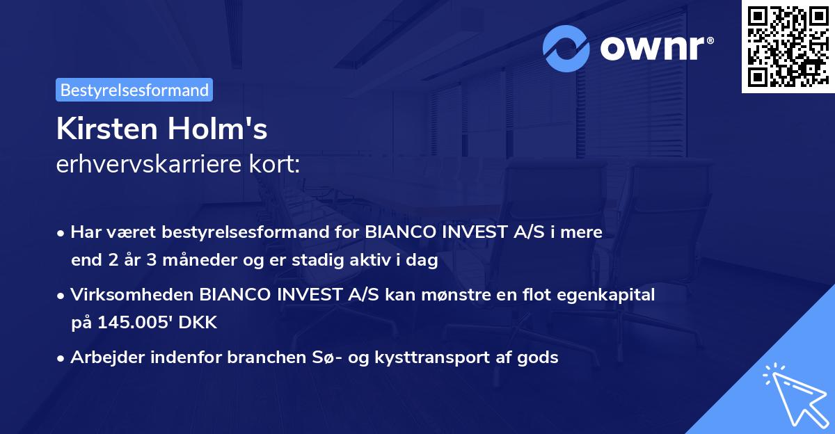 Kirsten Holm's erhvervskarriere kort