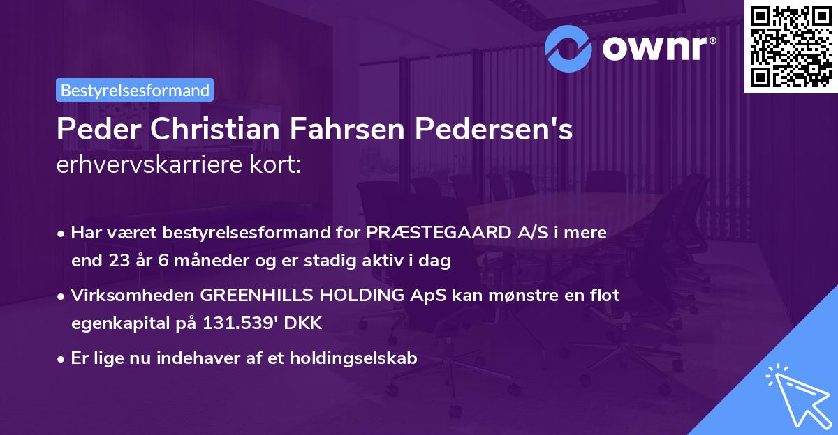 Peder Christian Fahrsen Pedersen's erhvervskarriere kort