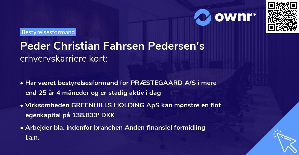 Peder Christian Fahrsen Pedersen's erhvervskarriere kort