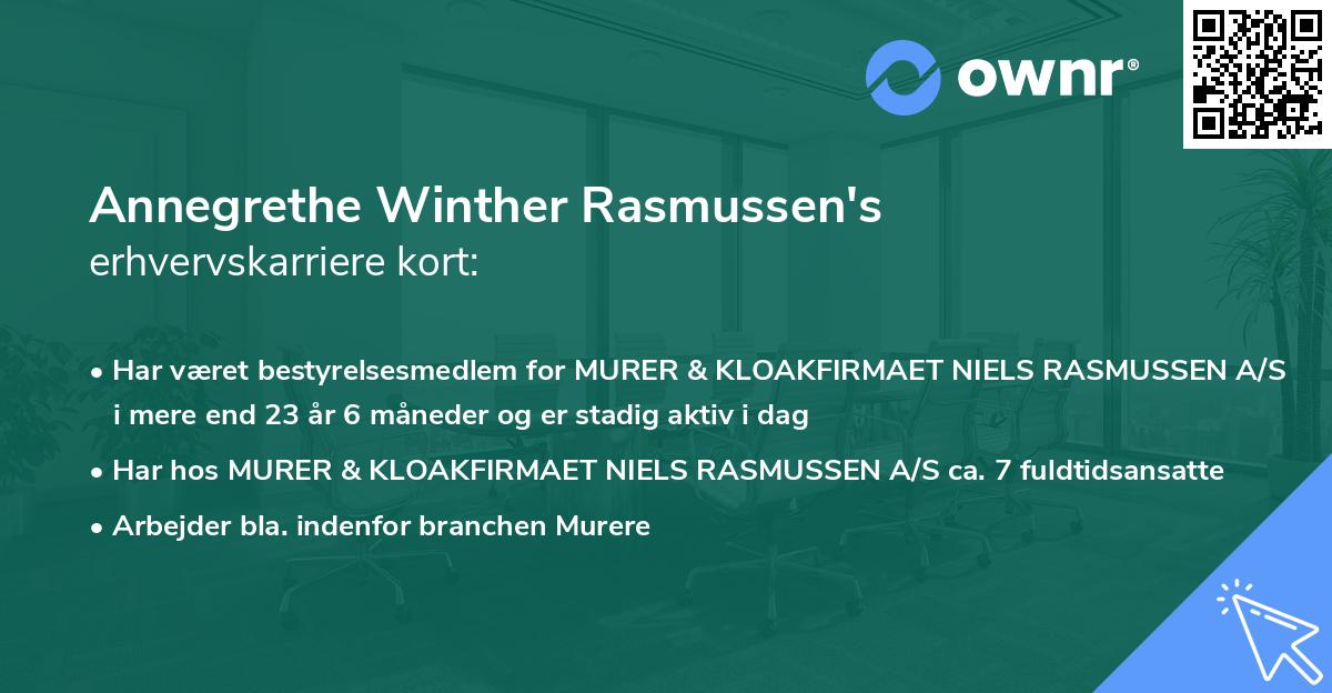Annegrethe Winther Rasmussen's erhvervskarriere kort