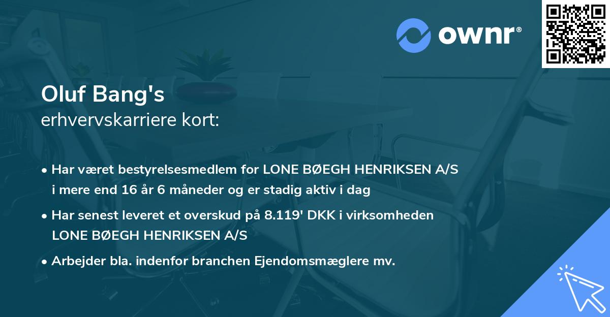 Oluf Bang's erhvervskarriere kort