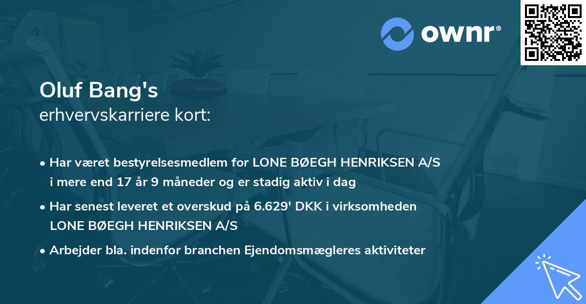 Oluf Bang's erhvervskarriere kort