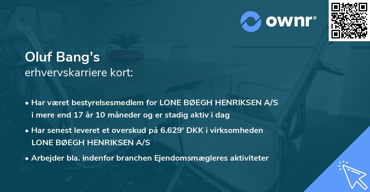 Oluf Bang's erhvervskarriere kort