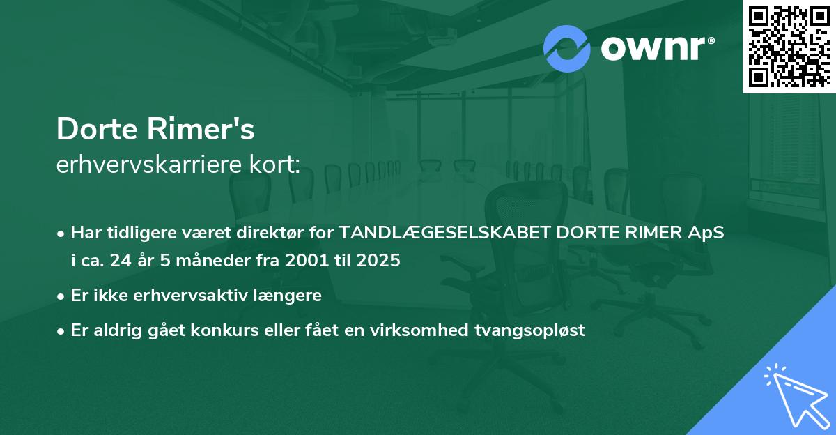 Dorte Rimer's erhvervskarriere kort