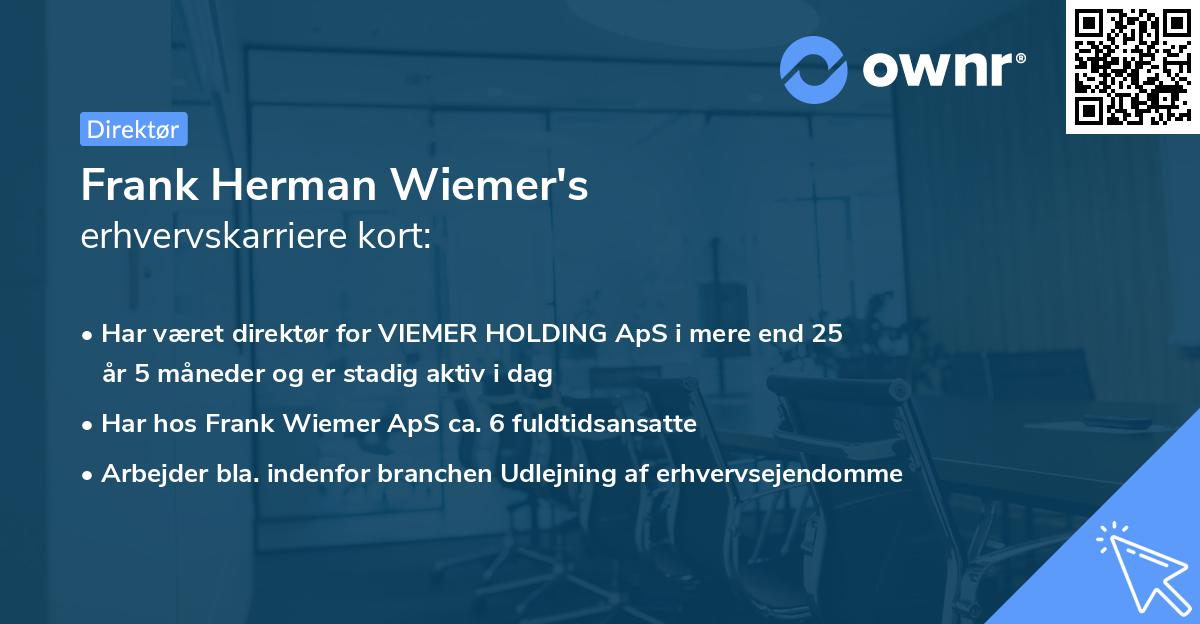 Frank Herman Wiemer's erhvervskarriere kort