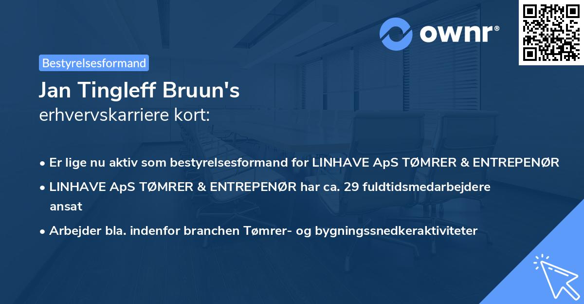 Jan Tingleff Bruun's erhvervskarriere kort