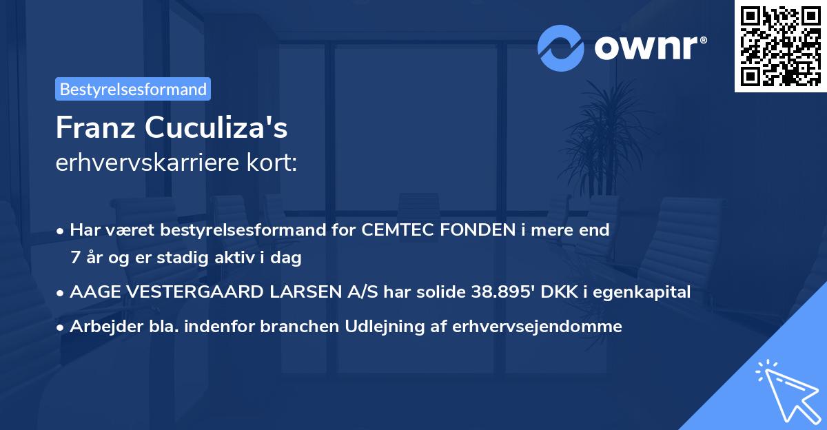 Franz Cuculiza's erhvervskarriere kort