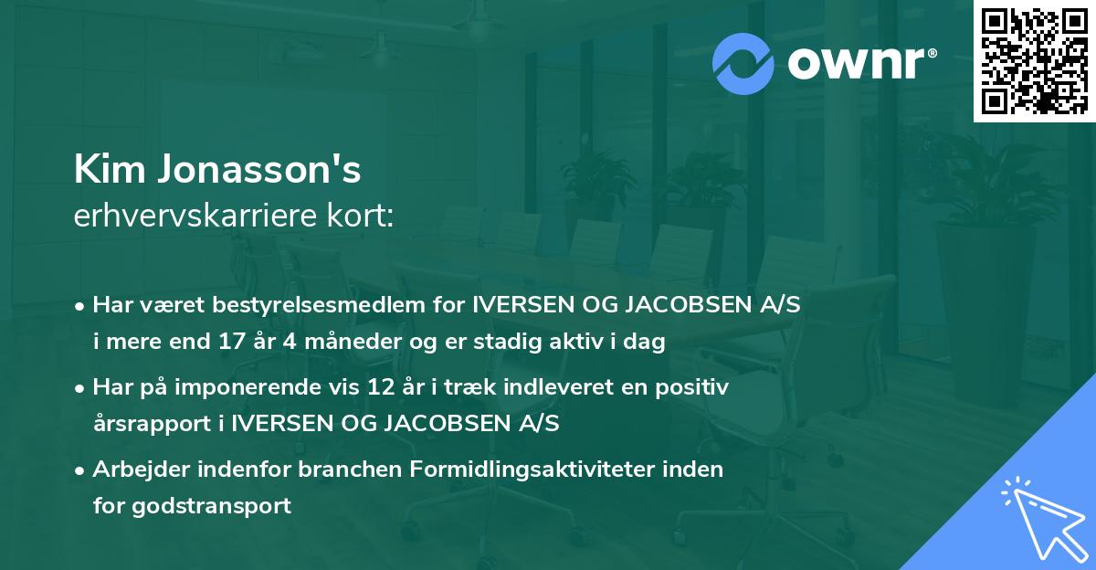 Kim Jonasson's erhvervskarriere kort