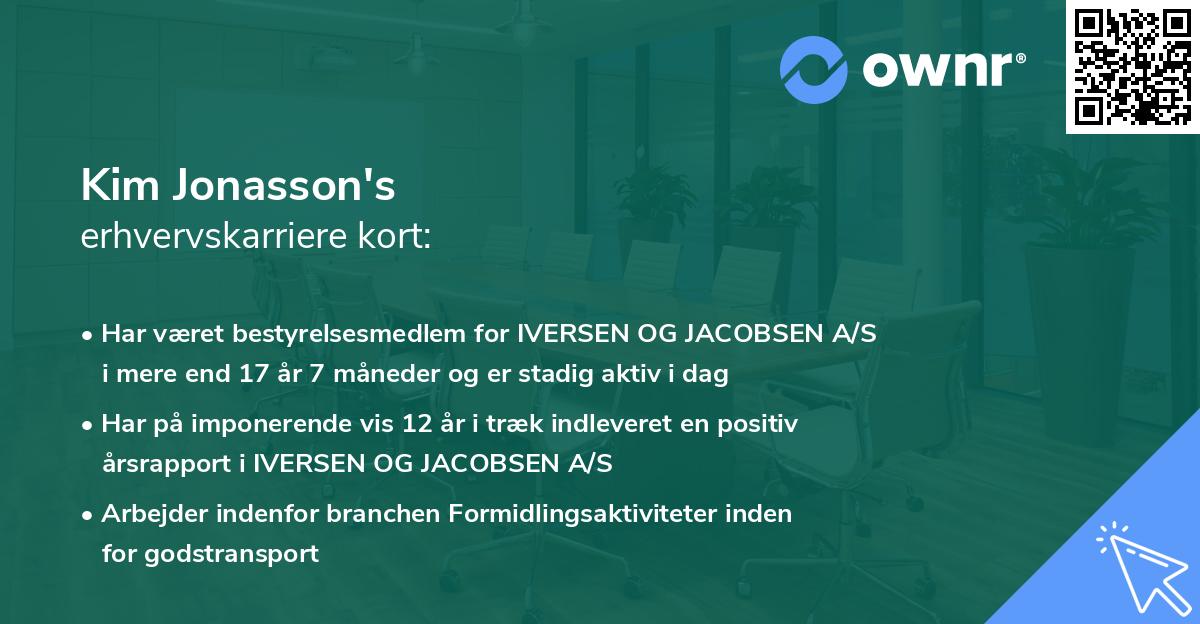 Kim Jonasson's erhvervskarriere kort