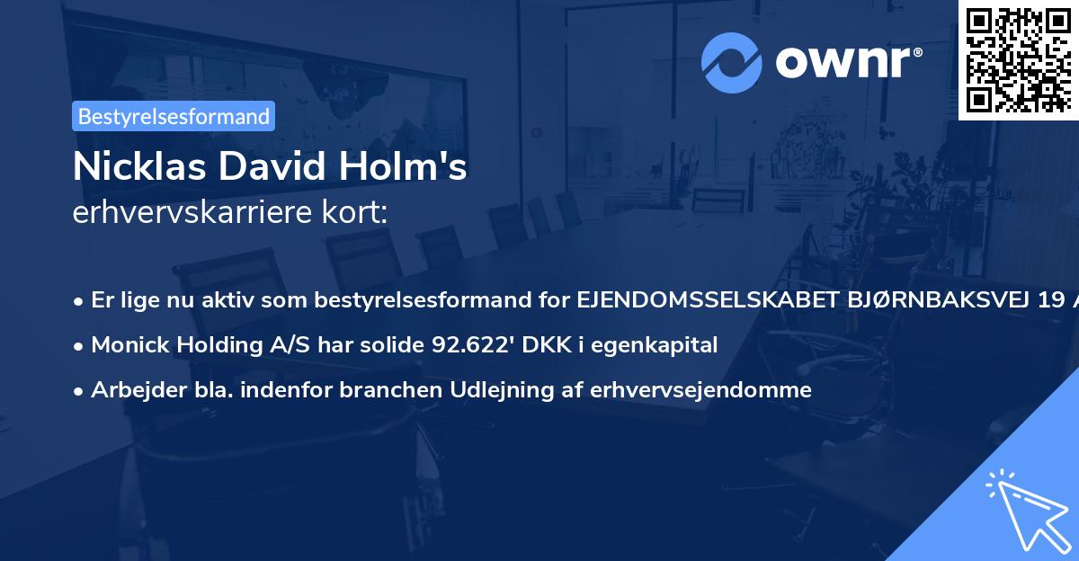 Nicklas David Holm's erhvervskarriere kort