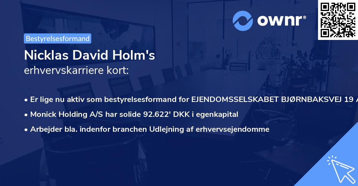Nicklas David Holm's erhvervskarriere kort