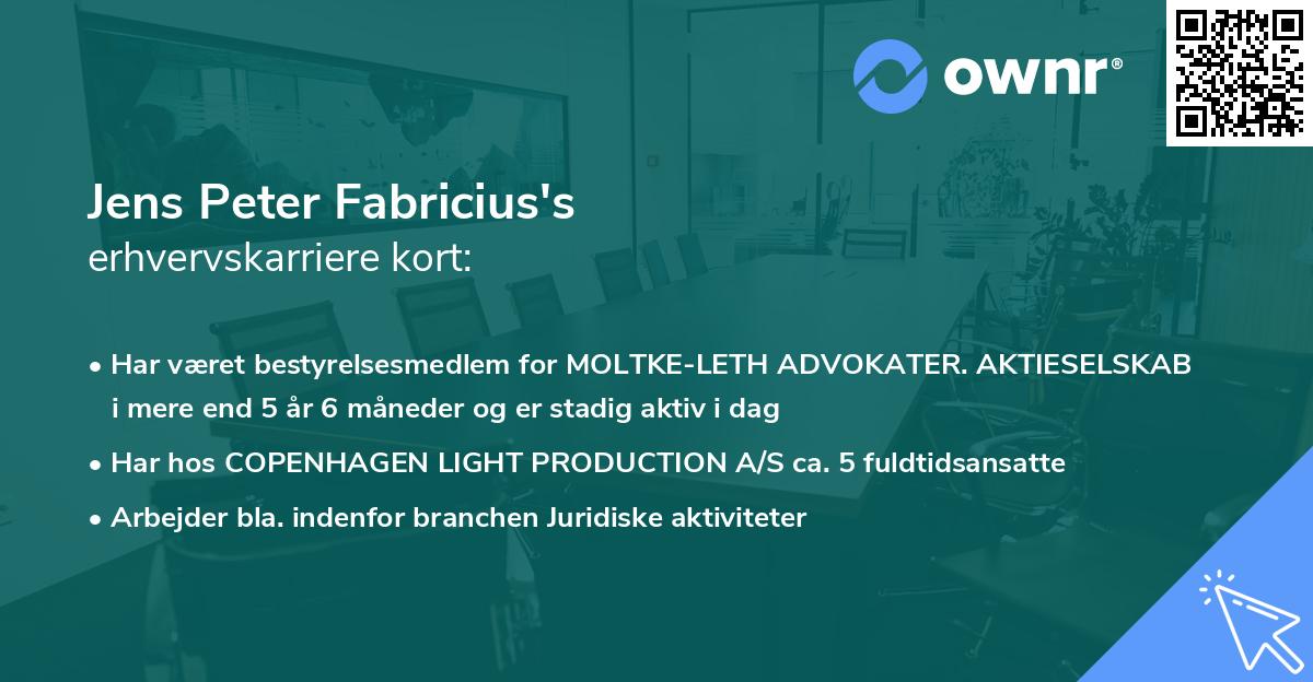 Jens Peter Fabricius's erhvervskarriere kort