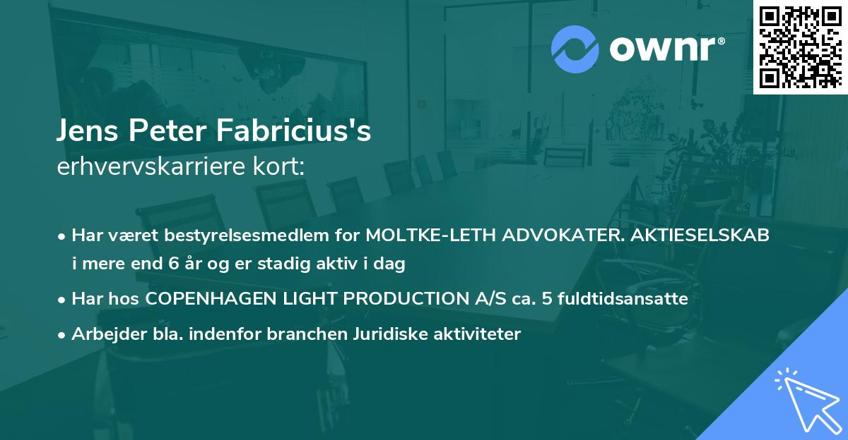 Jens Peter Fabricius's erhvervskarriere kort