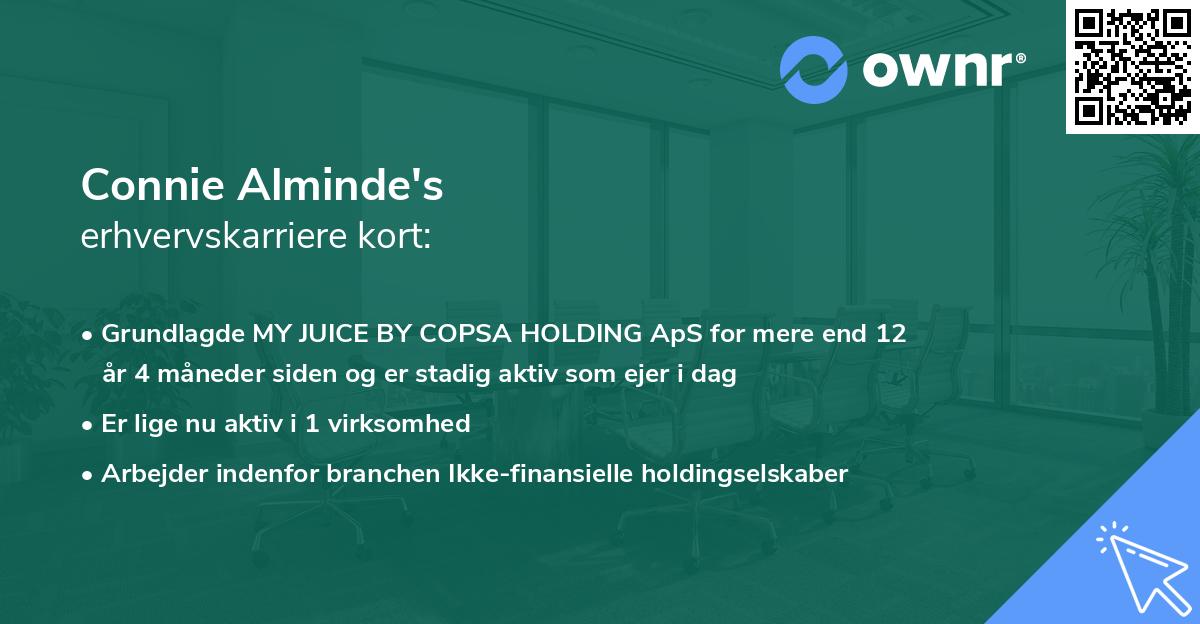 Connie Alminde's erhvervskarriere kort