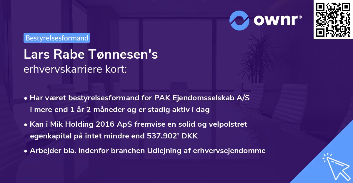 Lars Rabe Tønnesen's erhvervskarriere kort