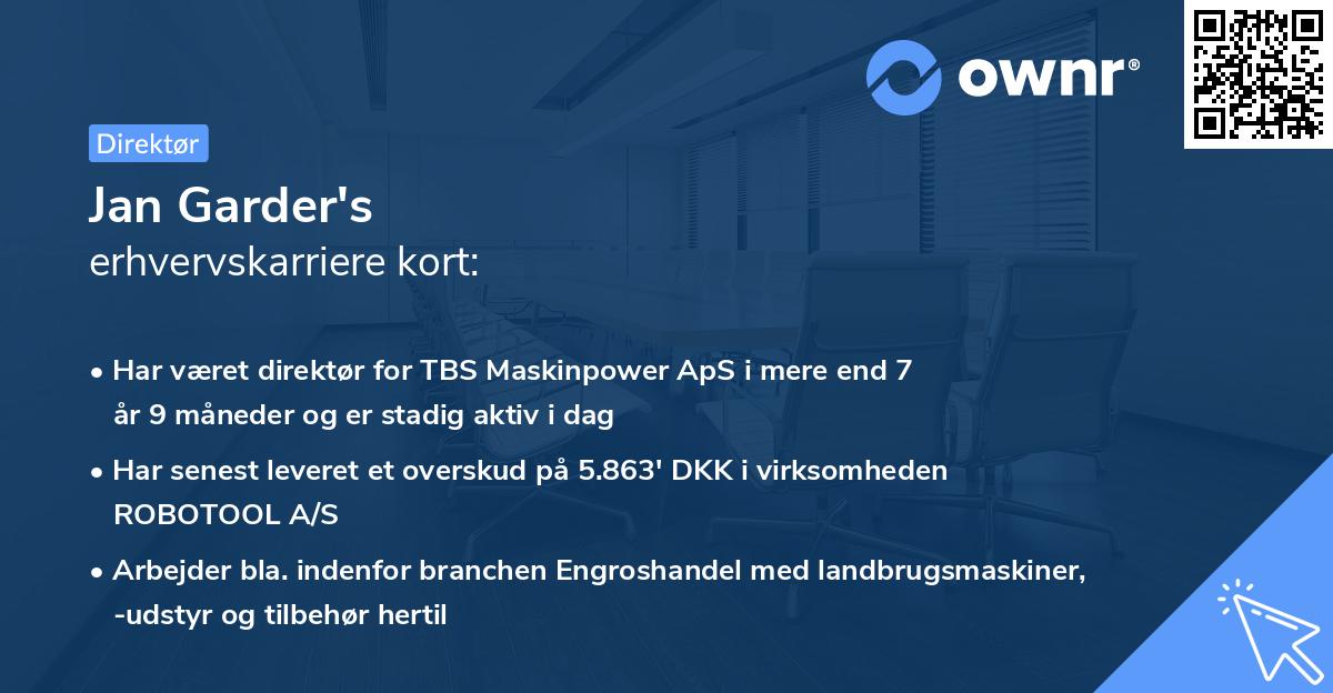 Jan Garder's erhvervskarriere kort