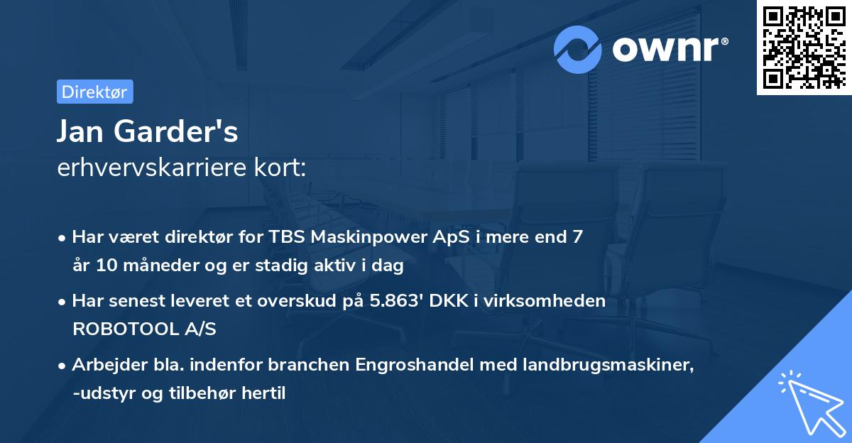 Jan Garder's erhvervskarriere kort