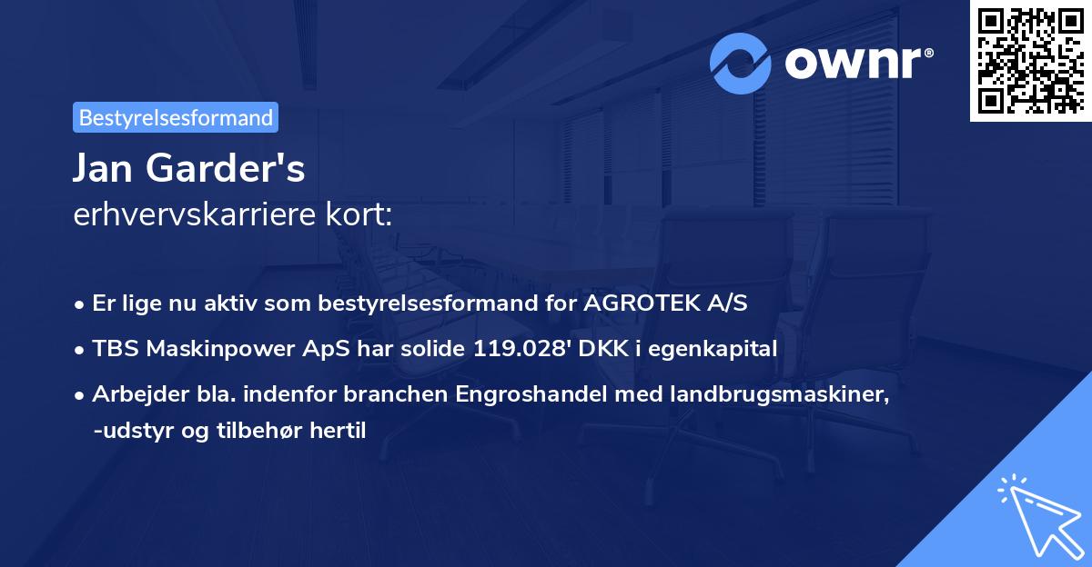 Jan Garder's erhvervskarriere kort