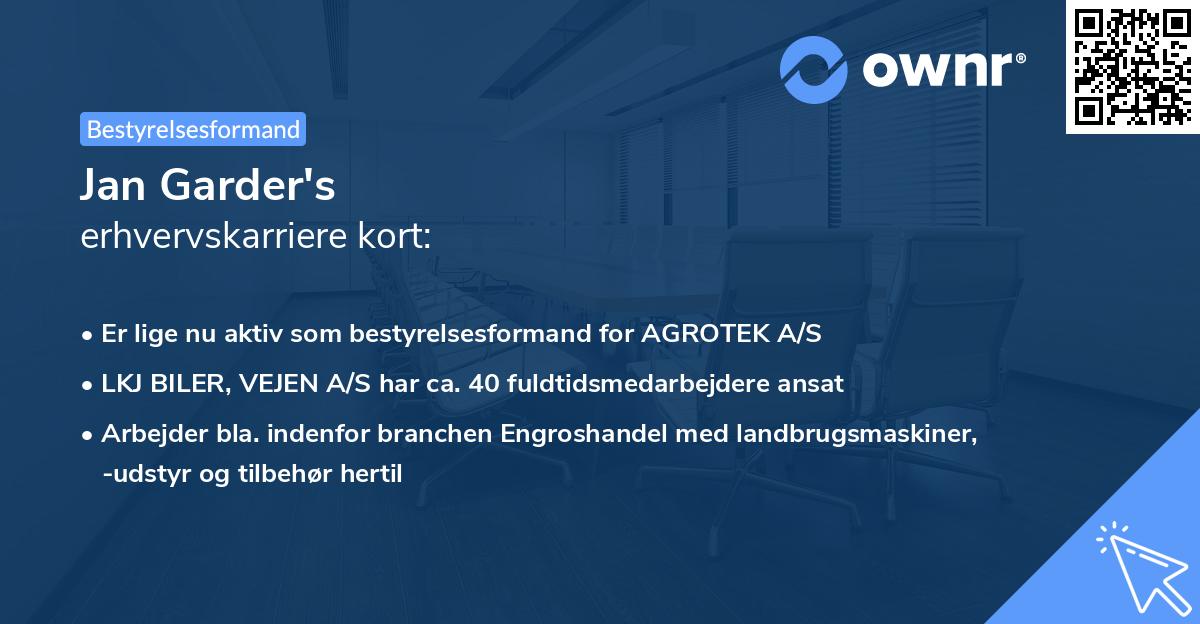 Jan Garder's erhvervskarriere kort