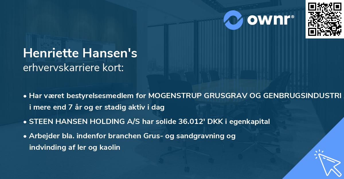 Henriette Hansen's erhvervskarriere kort