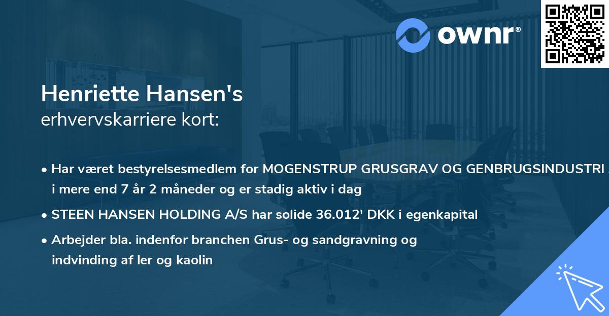 Henriette Hansen's erhvervskarriere kort