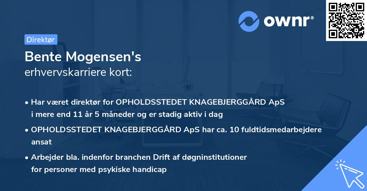 Bente Mogensen's erhvervskarriere kort