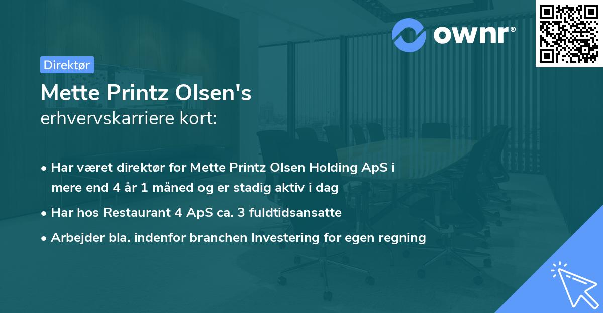 Mette Printz Olsen's erhvervskarriere kort