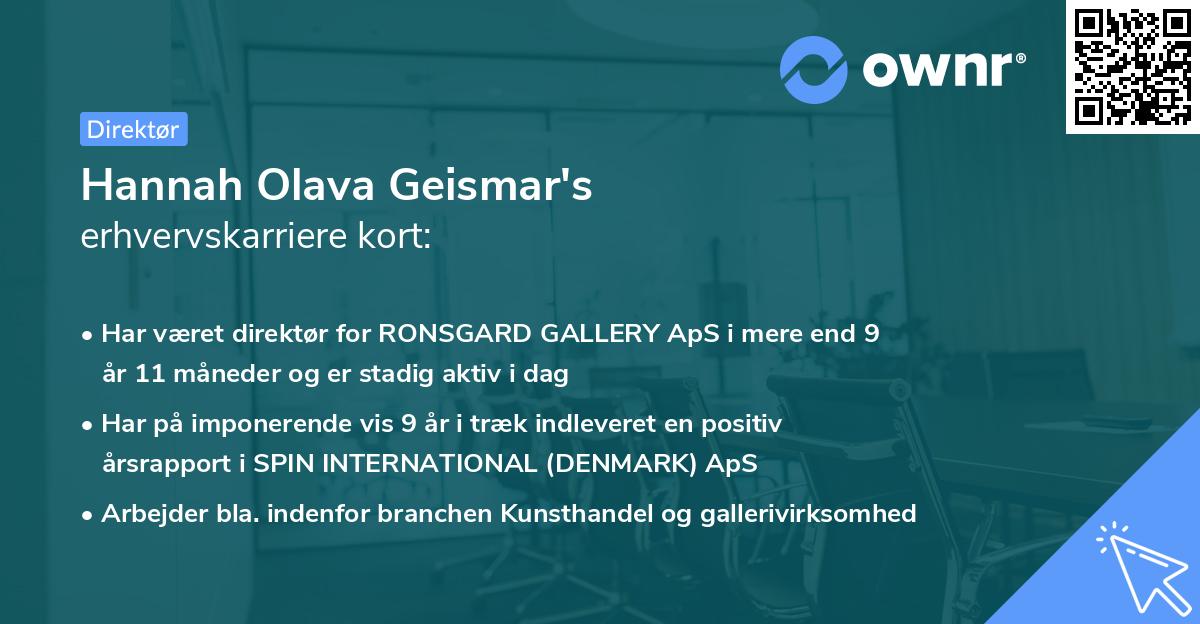 Hannah Olava Geismar's erhvervskarriere kort