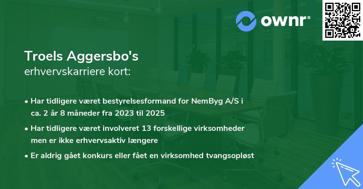 Troels Aggersbo's erhvervskarriere kort