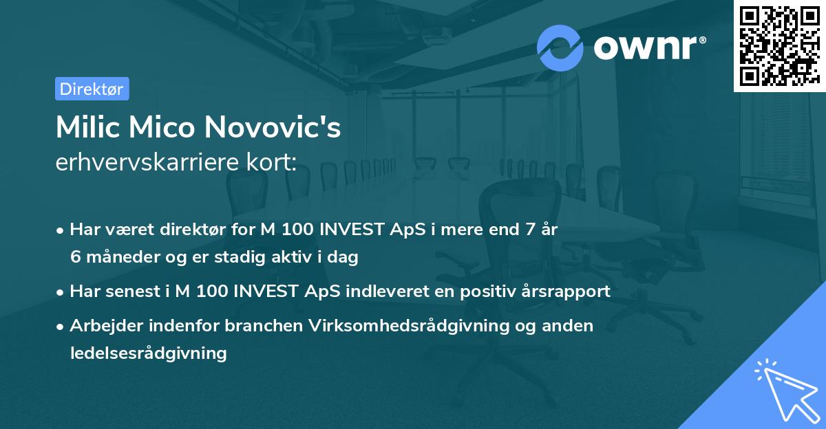 Milic Mico Novovic's erhvervskarriere kort