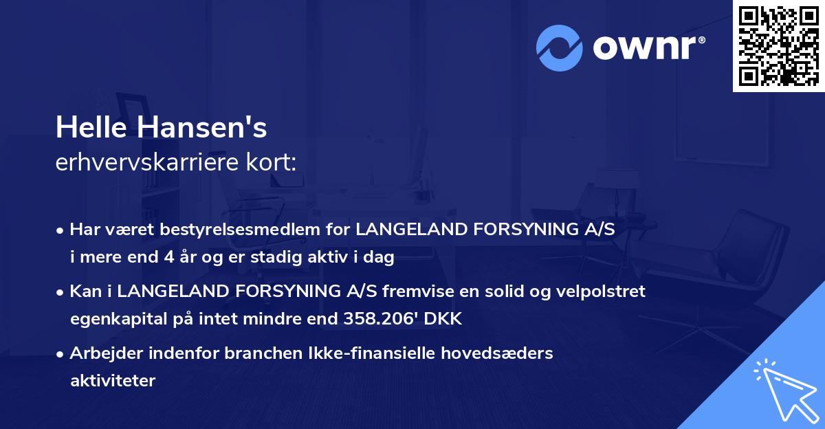 Helle Hansen's erhvervskarriere kort