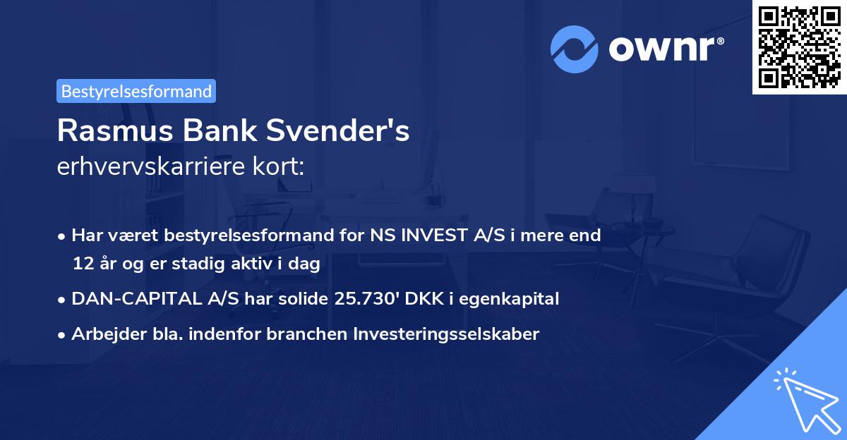 Rasmus Bank Svender's erhvervskarriere kort