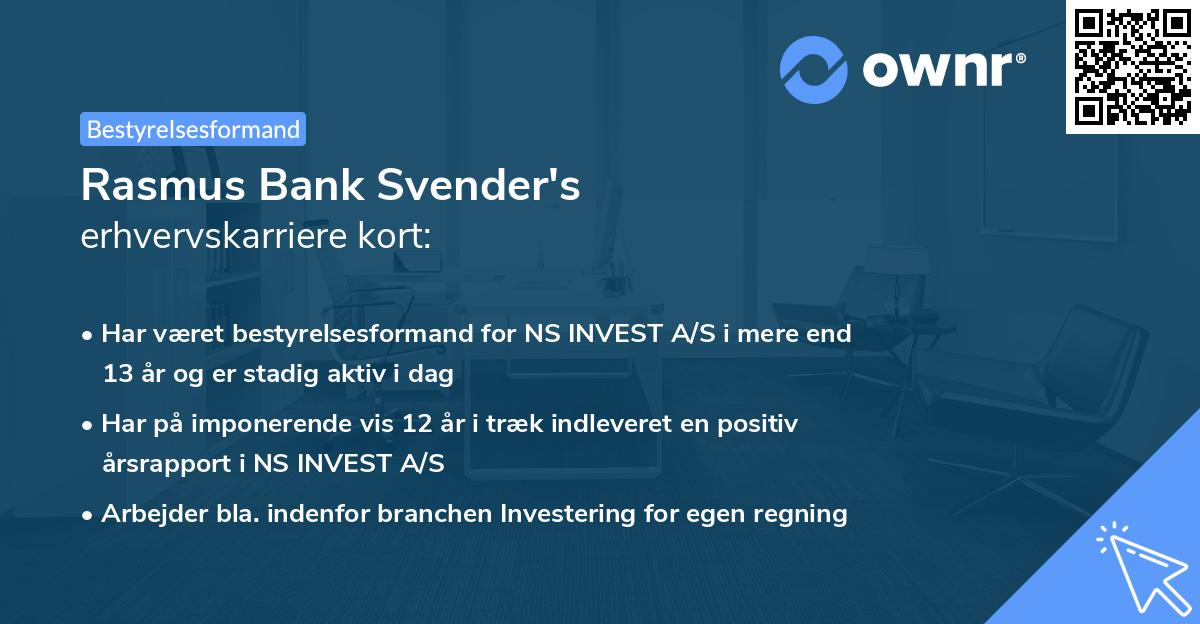 Rasmus Bank Svender's erhvervskarriere kort