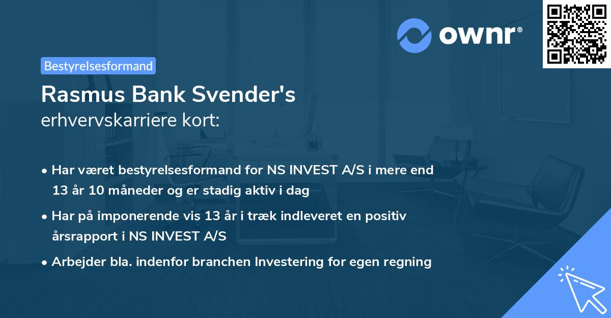 Rasmus Bank Svender's erhvervskarriere kort