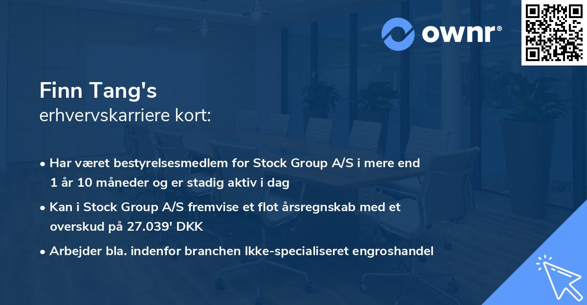 Finn Tang's erhvervskarriere kort