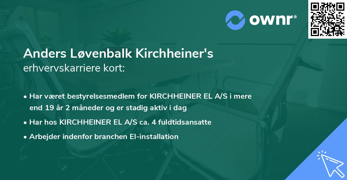 Anders Løvenbalk Kirchheiner's erhvervskarriere kort