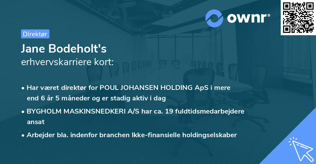Jane Bodeholt's erhvervskarriere kort
