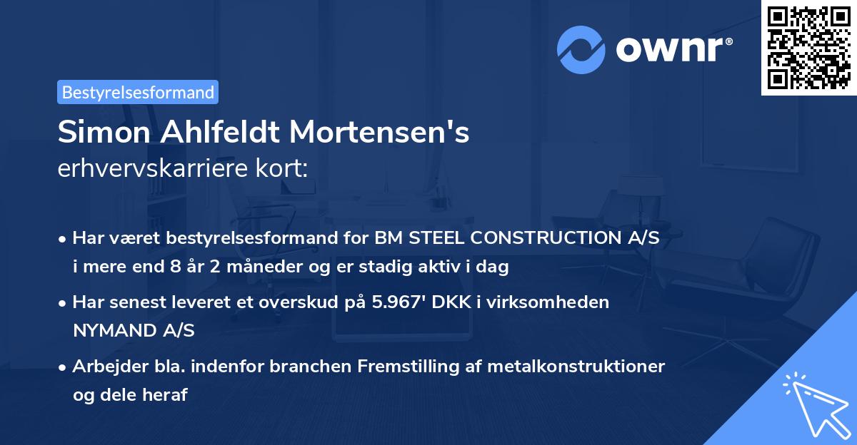 Simon Ahlfeldt Mortensen's erhvervskarriere kort