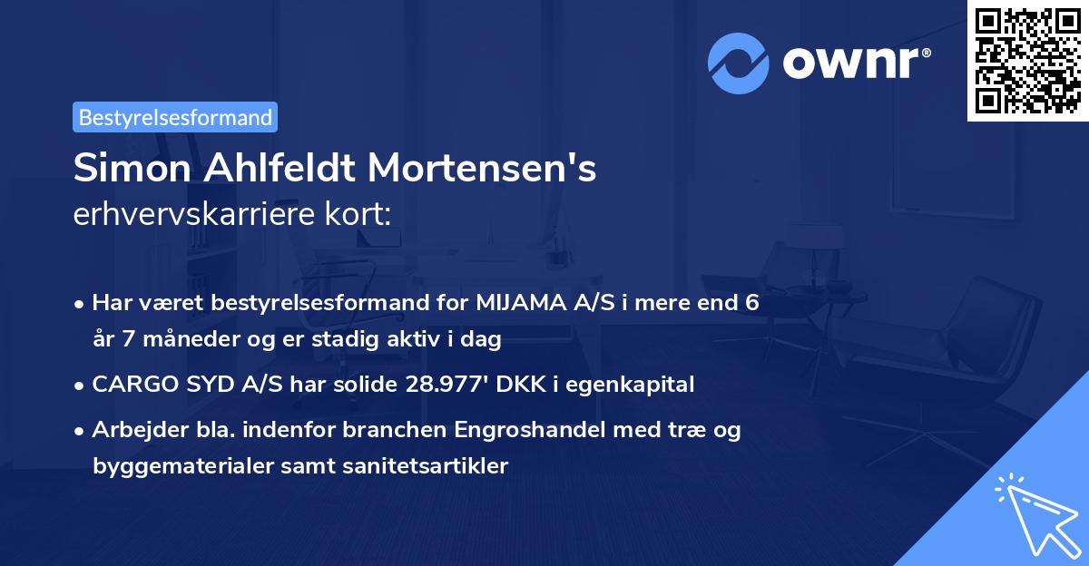 Simon Ahlfeldt Mortensen's erhvervskarriere kort