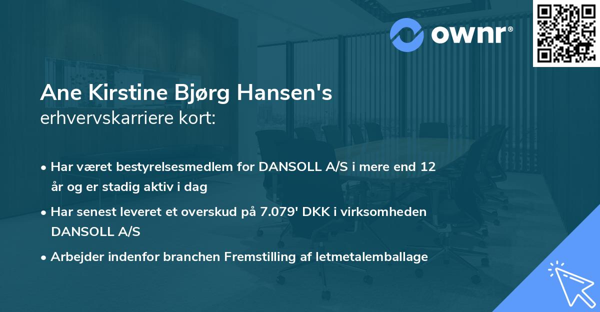 Ane Kirstine Bjørg Hansen's erhvervskarriere kort