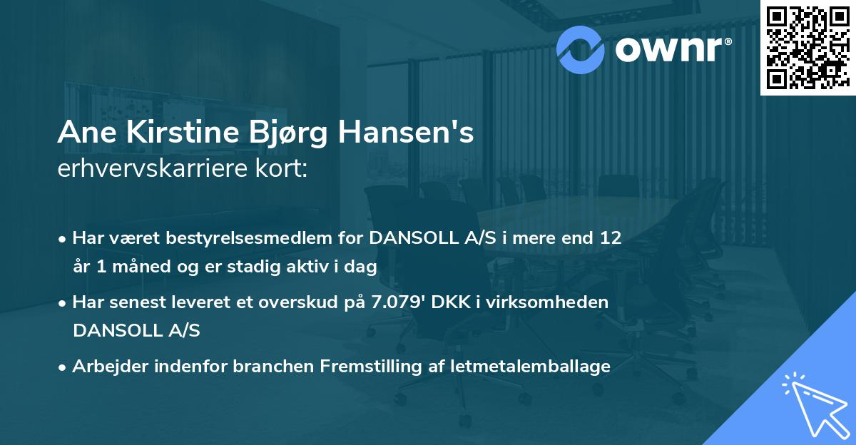Ane Kirstine Bjørg Hansen's erhvervskarriere kort