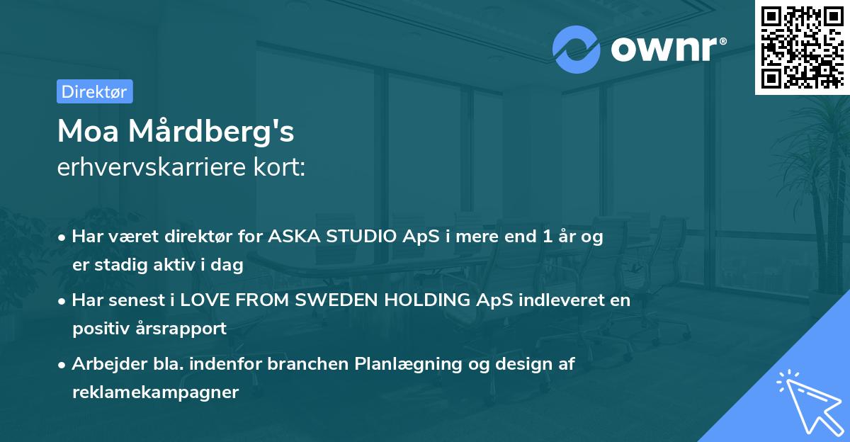 Moa Mårdberg's erhvervskarriere kort