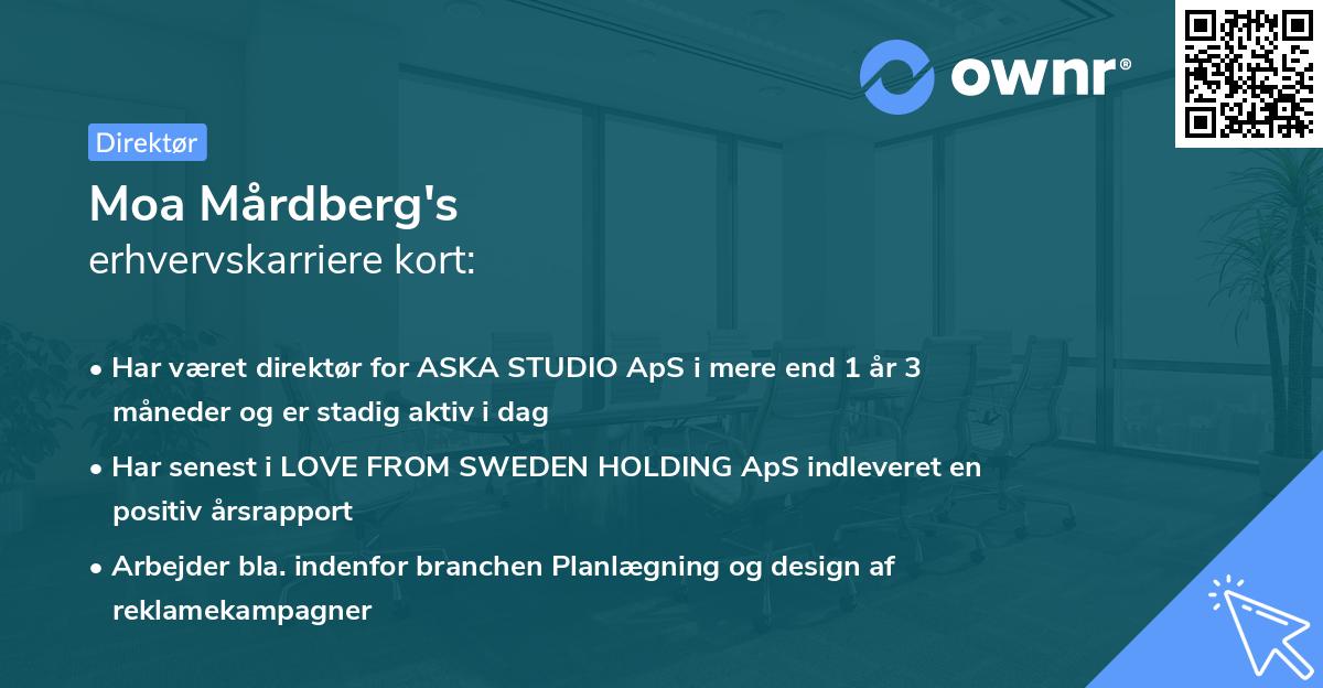 Moa Mårdberg's erhvervskarriere kort