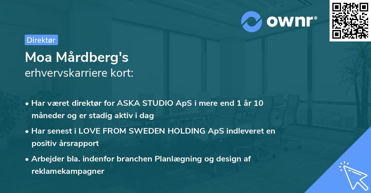 Moa Mårdberg's erhvervskarriere kort